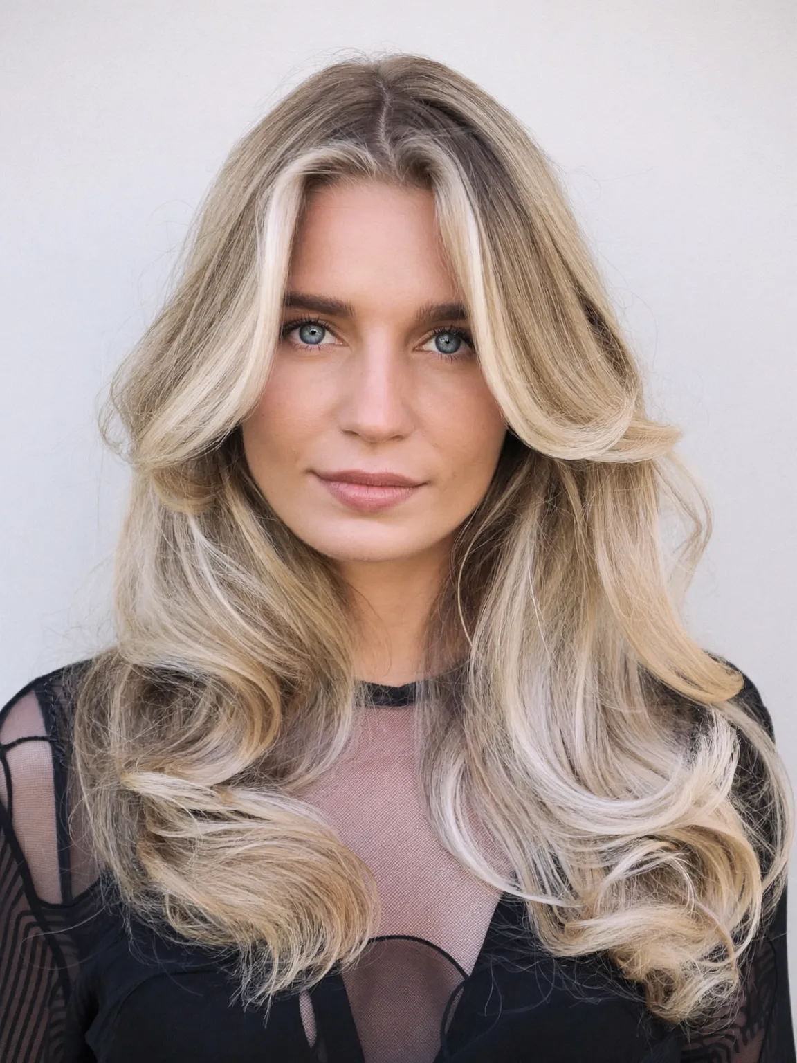 sandy blonde with subtle balayage long layers